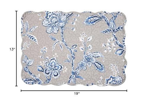 Image of 13 inch x 19 inch Addison Quilted Vintage Floral Scalloped Jacobean Spring Set of 6