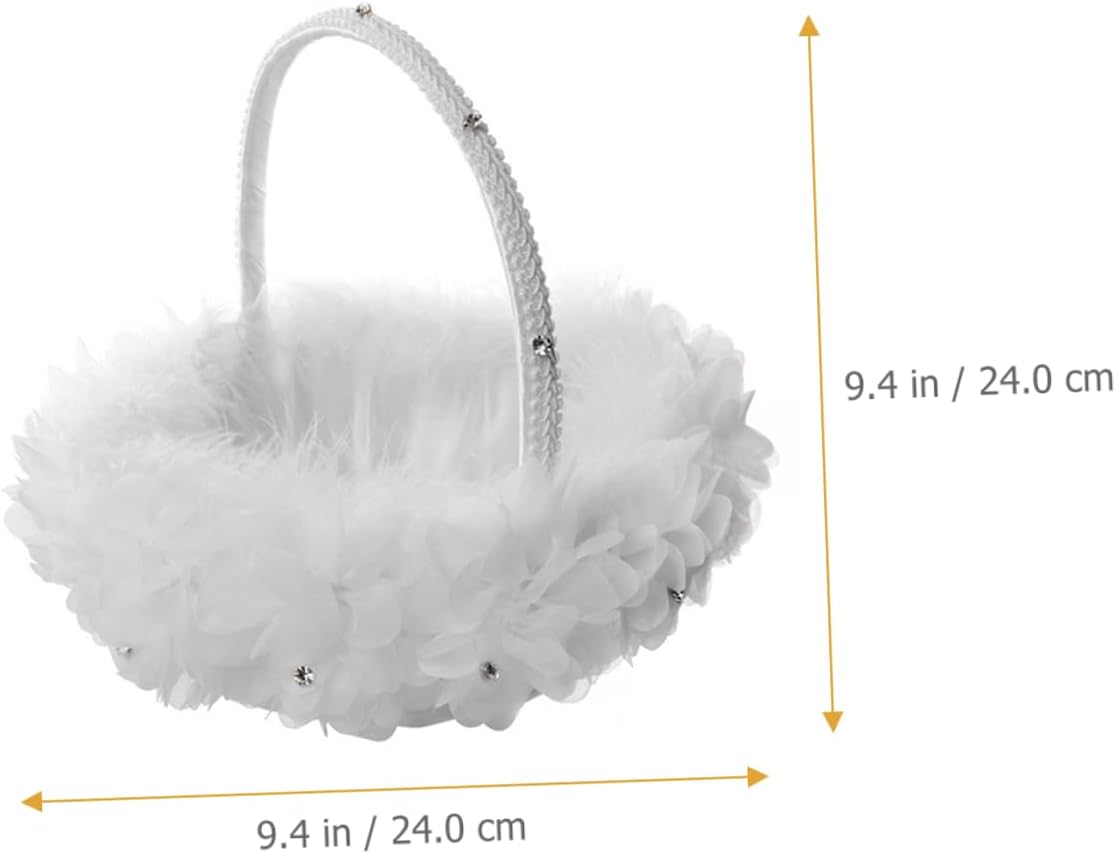 HEMOTON Wedding Flower Girl Basket with Lace Rose Petals, White Floral Basket with Handle for Wedding Ceremony and Party Supplies,
