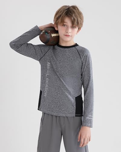 Image of Angel season Boys Girls Long Sleeve Shirts Breathable Moisture Wicking Athletic Activewear T-Shirt for Kids, 5-14 Years