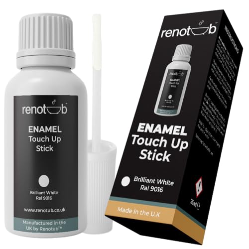 Renotub Touch Up Paint Enamel Stick 25ml - Brilliant White - Bath, Sink, WC, Appliances, Radiator & Metal