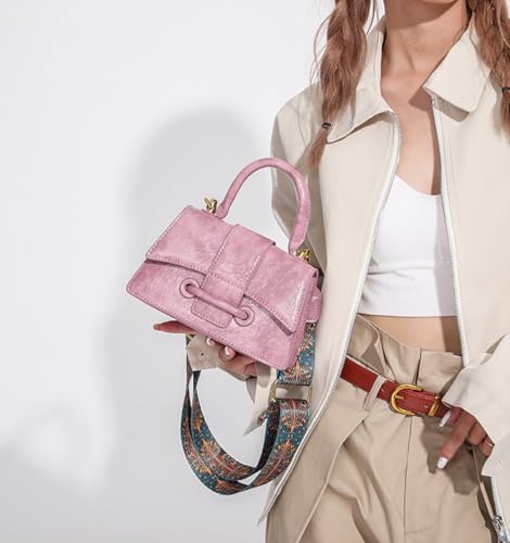 Crossbody Purse with Guitar Strap Leather Women Top Handle Shoulder Bags Vintage Small Square Bag Handbag3