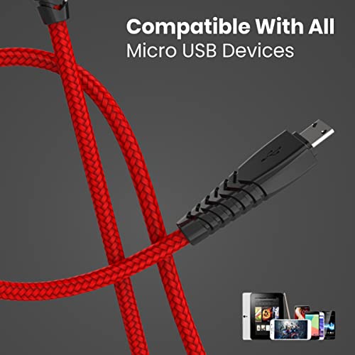 Image of Portronics Nylon Braided Fast Charging And Data Sync 3.0 Amp Konnect B Micro Usb Cables With Pvc Heads For Smartphone, Tablet, Laptop, Smart Watch (Red, 1 Meter)