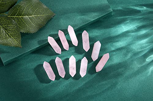 10 Pcs Rose Quartz Healing Crystals Set Wands Polished Tumbled Stones Bulk Natural Hexagonal Pointed Reiki Energy Balancing Meditation Therapy Chakra Wand #TOP2