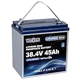 WEIZE 36V 45AH GC2 Bluetooth Golf Cart LiFePO4 Battery, Grade A Cells, 100A BMS, Low-Temp Protection Deep Cycle Lithium battery for Golf Carts, RVs, Solar System