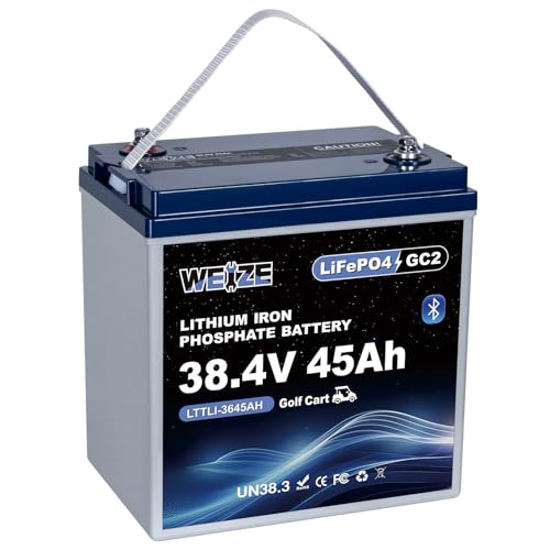 WEIZE 36V 45AH GC2 Bluetooth Golf Cart LiFePO4 Battery, Grade A Cells, 100A BMS, Low-Temp Protection Deep Cycle Lithium battery for Golf Carts, RVs, Solar System