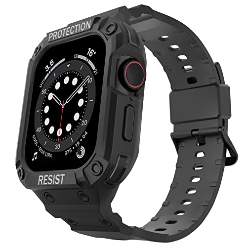 Chinbersky Bracelet et Coque Compatible avec Bracelet Apple Watch 45mm 44mm 42mm Homme Femme,Antichoc TPU Pleine Protection Sport Militaire Bracelet de Remplacement pour iWatch Series SE/7/6/5/4/3/2/1 Cover