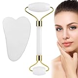 WUFKOP 2 Strumenti Gua Sha, Gua Sha per il viso e rullo di giada, set massaggiatore per il viso per il rilassamento di collo e muscoli.