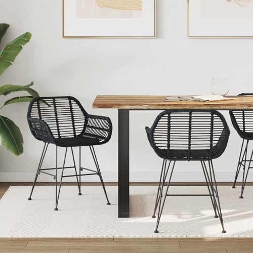 Genérico Silla de Comedor 2 pcs Negro 55 x 50 x 74 cm Ratan e Hierro,Mobiliario,Sillas,Sillas de Comedor,42011557