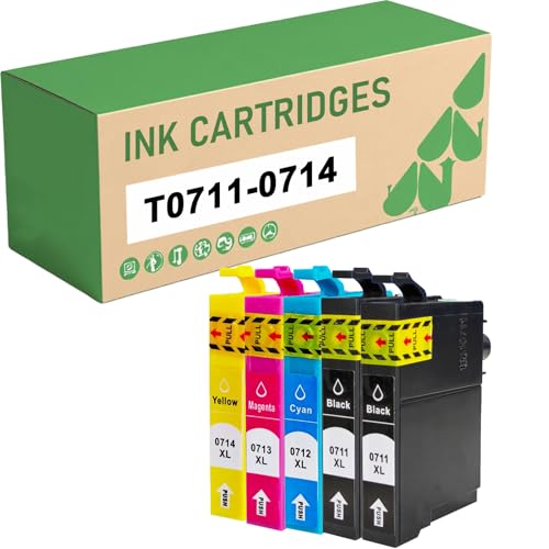 T0711 T0712 T0713 T0714 T0715 Ink Cartridges Compatible for Epson Stylus SX100 SX110 SX200 SX210 SX400 SX510W SX410 SX600FW SX205 SX215 SX105 SX405 BX300F 5-Pack