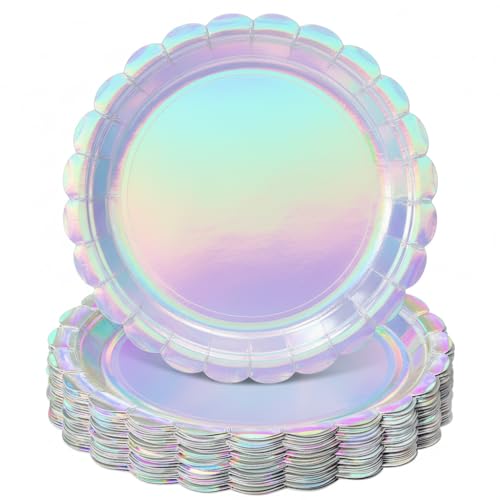 NatNarr 30 Pack Iridescent Plates 9 Holographic Dessert Cake Plates