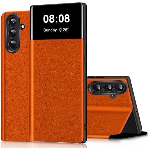 Housse cuir pour Samsung Galaxy A57 orange idéale pour visionner vos vidéos