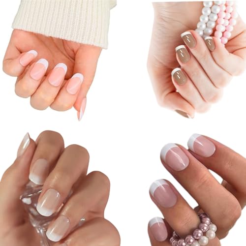Coslifestore Pack of 96 Press On Nails | Reusable French Stick Artificial Nail Extensions | Gel Tips Fake Acrylic Nails Set in 4 Nude & Pink Color Combinations | Lightweight, Long-Lasting, Easy-to-Use Quick Fix for Festivals & Special Occasions