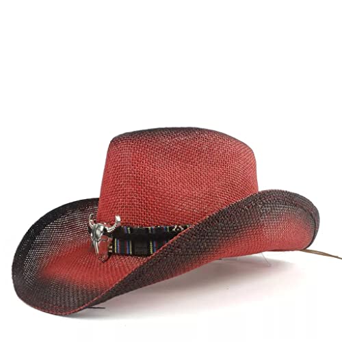 Mmllzel Red Bohemian Fringe Sombrero Cowboy Hat Straw Hat Jazz Bohemian Straw Hat Beach Hat Western Hat (Color : A, Size : 56-58Cm) #TOP6