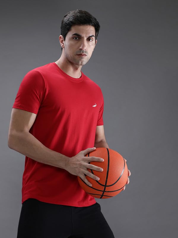 Image of CROCODILE Men Solid Sport Fit T Shirt | Round Neck | Short Sleeve | Regular Length | Basic Casual Pull On Topwear Grey Melange