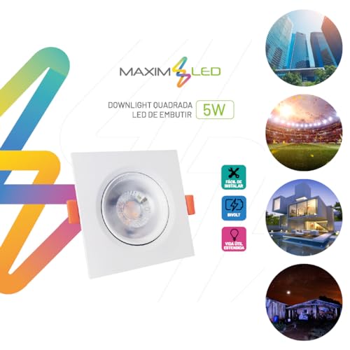 Kit 20 Unidades Spot Painel Led Quadrado 5w BIVOLT Direcionável Embutir Forro Gesso Madeira (MAXIM L