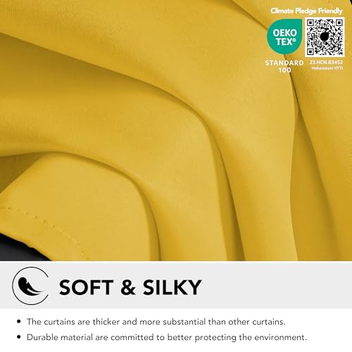 Image of Deconovo Thermal Blackout Curtains Bedroom W46 xL72 Mellow Yellow 1 PAIR