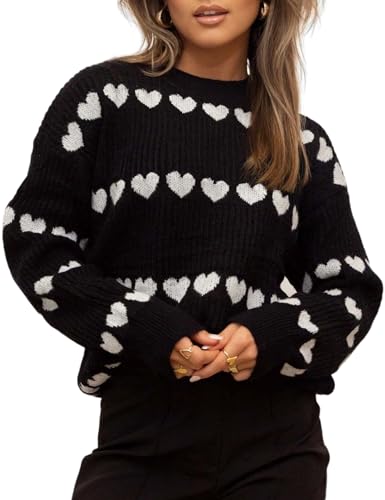Image of Yimoon Valentine Heart Sweater for Women Cute Long Sleeve Crewneck Chunky Knitted Pullover Sweaters