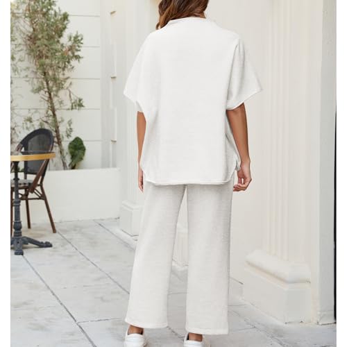 Songling 2 Piece Sets For Women Short Sleeve Pullover Tops and Wide Leg Pants Travel Lounge Matching Set With Pockets2