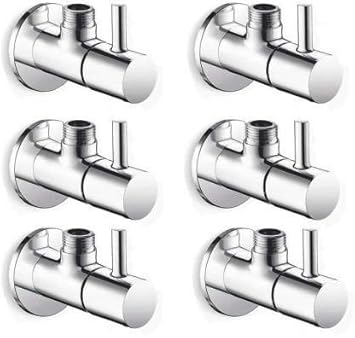 Redcroc Turbo Angle Valve/Stop Cock Brass Disc Stop Cock for Bathroom Taps, Geyser and Wash Basin Connection with Mirror Polished Wall Flange (Chrome Finish, 6-Pieces)