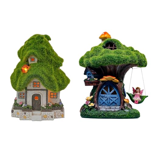 TERESA'S COLLECTIONS Flocked Garden Statue and Figurine Fairy House with