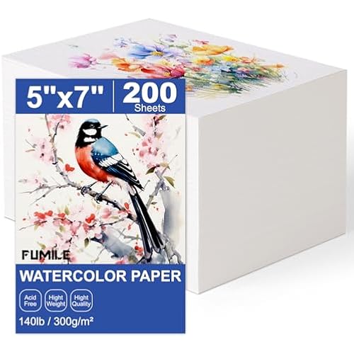 200 Sheets 5x7 Inch Watercolor Paper Bulk, 140lb /300GSM White Cold Press Water Color Paper for Kids Adults Artists. Thick Cotton Bulk Watercolor Papers for Art Supplies