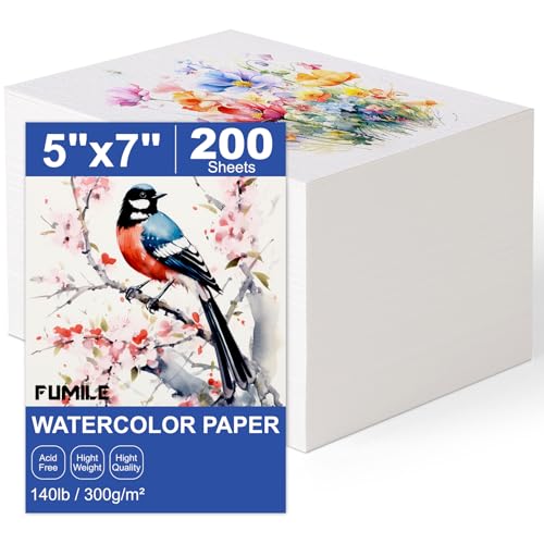 200 Sheets 5x7 Inch Watercolor Paper Bulk, 140lb /300GSM White Cold Press Water Color Paper for Kids Adults Artists. Thick Cotton Bulk Watercolor Papers for Art Supplies