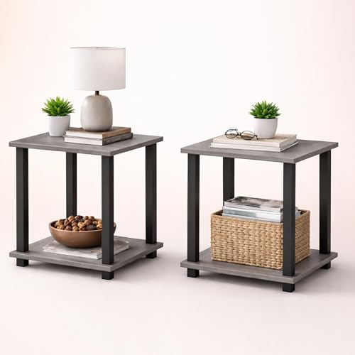 Image of JD FRESH Wooden End Table with Modern Open Storage Shelf /Multi-Purpose Display & Storage Shelf /Stylish, Sturdy & Space-Saving Side Table for Living Room, Bedroom, Decor (Cambridge, Walnut)