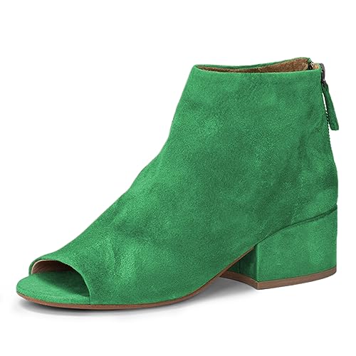 FOWT Women Peep Toe Ankle Boots Chunky Block Low Heel Booties Back Zipper Casual Comfy Outdoor Fashion Shoes Size 4-16 US