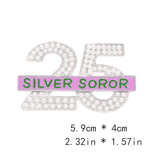 Image of Pearl Number 25 Silver Soror Pin Pink And Green Sorority Greek Letters Lady Brooch Gifts Sisterhood Jewelry
