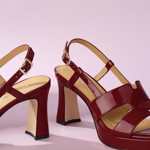 Image of ROSERWISH Heels for Women Chunky Block Platform High Heels Square Open Toe Strappy Heel Sandals Wedding Party Prom Fashion Slingback Dress Pump Sandals Shoes