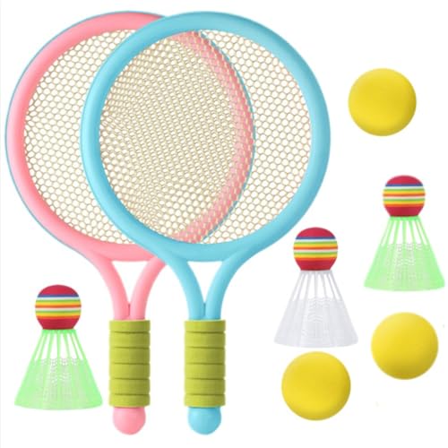 Juego de 8 raquetas de tenis para niños, juego de bádminton ligero para niños, incluye 2 raquetas, 3 pelotas de tenis, 3 volantes y bolsa de red, adecuado para deportes al aire libre e interior para