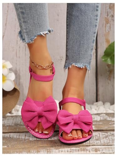 GORGLITTER Women's Bow Flat Sandals Open Toe Ankle Strap Summer Dressy Vacation Flats Sandal2