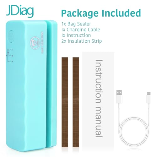 JDIAG Mini Bag Sealer USB Rechargeable, Portable Bag Sealer Heat Seal, 5 Adjustable Gears Chip Bag Resealer, with 3000mAh Battery and 4.72 Heating Strip for Plastic Bags Snack Bags Food Storage