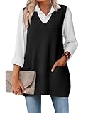 Zeagoo Black Sweaters for Womens Oversized Sweater Vest V Neck Sleeveless Knitwear 2026 Fall Clothes