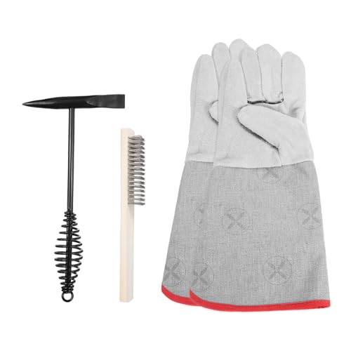 sourcing map 3 martillos de soldadura de 11.3 pulgadas con mango de resorte helicoidal y cepillo de alambre de acero de soldadura de 8.1 pulgadas y guantes de soldadura de 16 pulgadas herramienta de