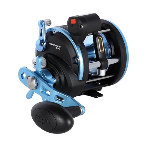 Penn Warfare II Level Wind Conventional Fishing Reel, 30, Graphite Body & Sideplates, Brass Main Gear, HT-100 Drag System, Auto-Engaging Gears