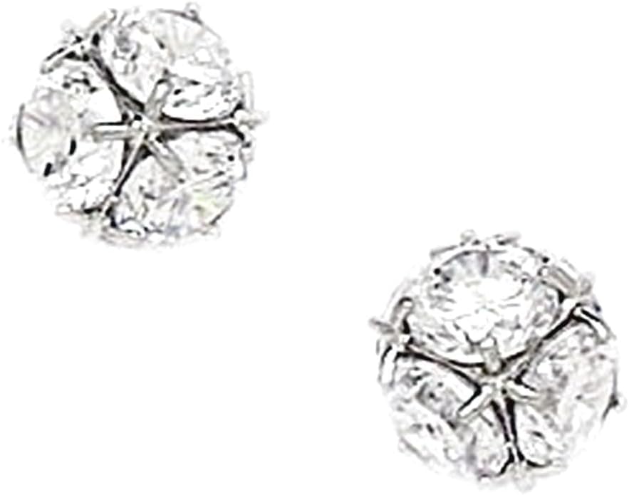 14k White Gold Cubic Zirconia Large Disco Ball Screw Back Earrings 9x9mm Ball Earring for Women