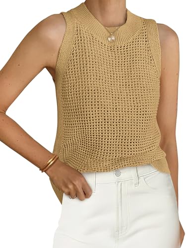 Image of PRETTYGARDEN Womens Summer Crochet Tank Tops Knit Sweater