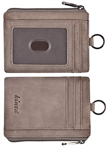 Kinzd Slim Minimalist Zipper Credit Card Holder Leather Front Pocket Wallet With Keychain Ring Lanyard Strap #TOP5
