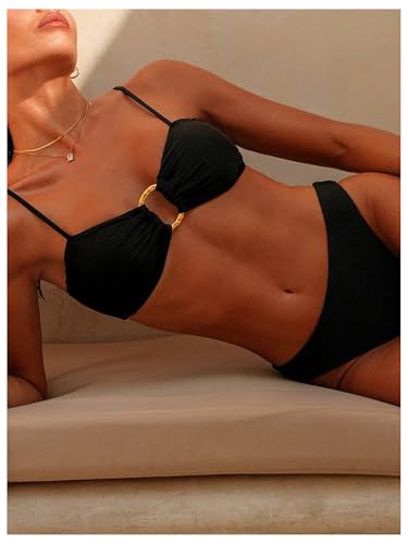 SOLY HUX Bathing Suit for Women Ring Linked Bikini Set Summer Beach Two Piece Swimsuit3