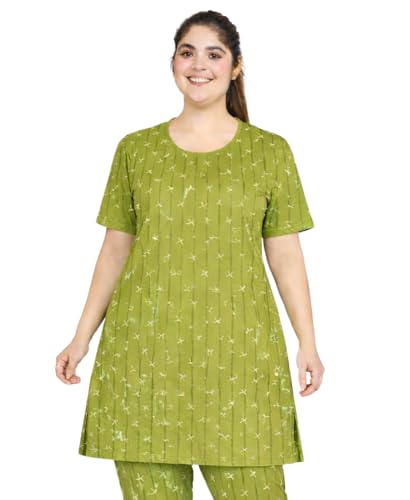 Image of RYSH Women's All-Over Printed Cotton Plus Size Longline T-Shirt with Pockets