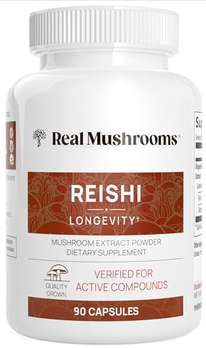 Real Mushrooms Reishi Capsules - Organic Mushroom Extract Supplement with Potent Red Reishi Mushroom for Longevity, Mood, Sleep, & Immune Support - Vegan Mushroom Supplement, Non-GMO, 90 Caps