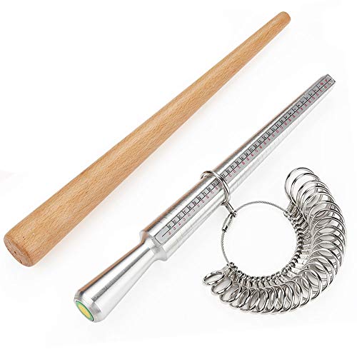 Accmor Ring Sizer Measuring Tool Including Ring Mandrel, Ring Sizer Guage & Wood Ring Sizer Repair Tools for Jewelry Making