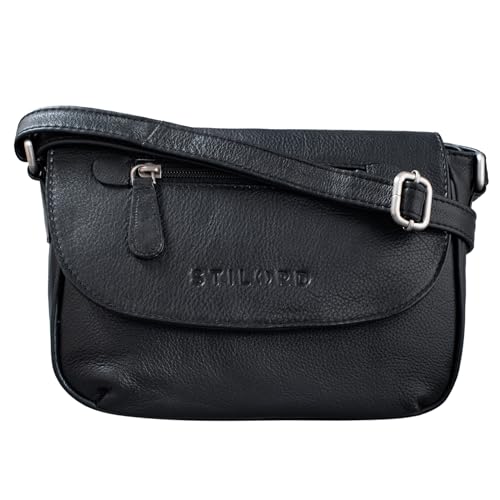 STILORD Tamara Kleine Handtasche Damen Leder Schwarz Umhängetasche Vintage für Frauen zum Ausgehen Abendtasche Partytasche Elegante Echtleder Tasche