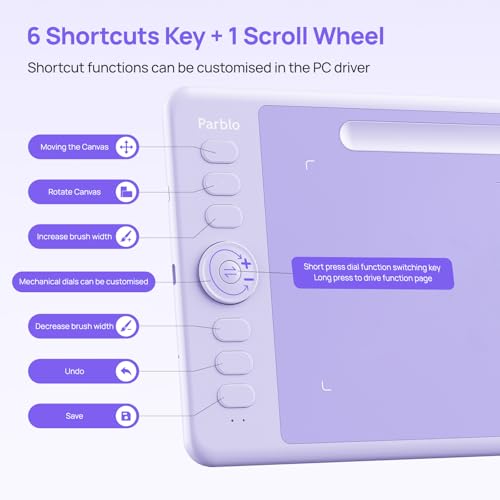 Image of Parblo Intangbo SW Wireless Drawing Tablet,7x4 inch,6 Customized Keys, Digital Graphics Tablets with 16384 Pressure Levels, S01 Battery-Free Stylus Compatible with Windows /Mac /Android-Purple