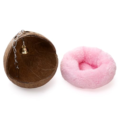 Zenfun COCONUT BIRD NEST Parrot Coco House With Warm Mat, Bird Cage Hanging Toy, Natural Wood Resting Breeding Place For Parakeet thumb #2