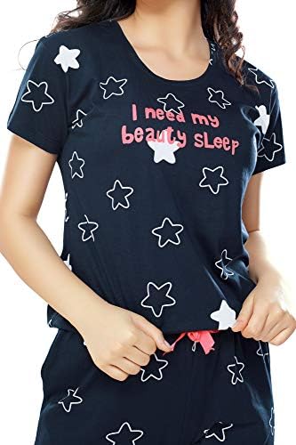 Zeyo Women's Cotton Night Suit Set - Dot Printed Top & Pyjama | 3/4 Sleeve, 100% Cotton Sleepwear