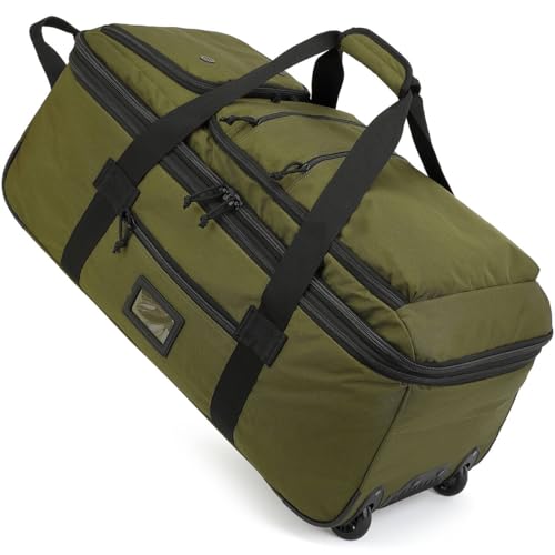 Saco de viagem dobrável com rodas grande 85 - 100 L expansível bolsa desporto homem mala com rodas, verde