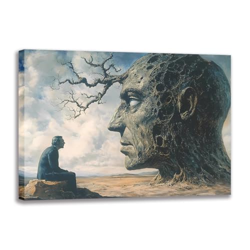 Tableau surréaliste d'un homme pensif encadré 30x45cm pour salon