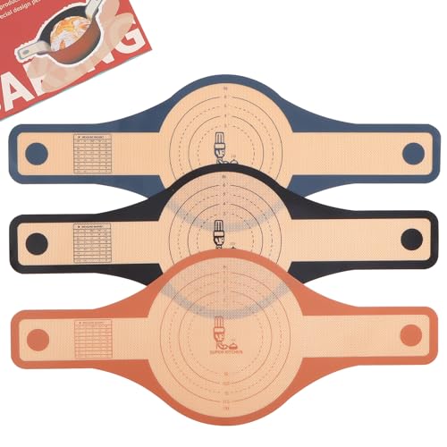 Folksy Super Kitchen 2 Sizes 9.4 & 8.3 inch Silicone Bread Sling for Dutch Oven 3 Pcs,Wider Non-Stick Silicone Bread Baking Mat for Sourdough,Dough Lifter Liner with Handles (Black,Dark Gray,Brown)